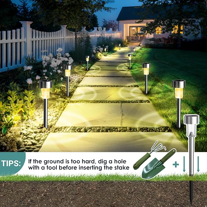 GIGALUMI Solar Lights Outdoor Waterproof, 12 Pack, Stainless Steel LED Solar - Image 3