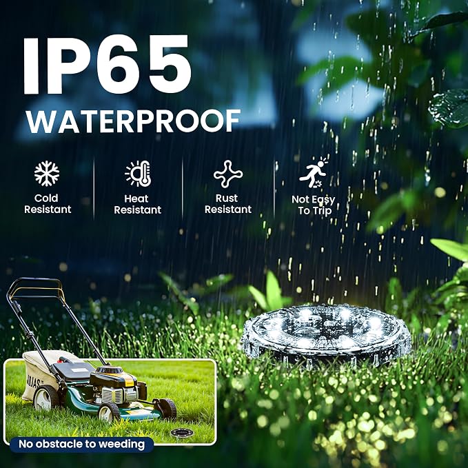 SOLPEX Solar Ground Lights 12 Pack, Solar Pathway Lights Outdoor Waterproof - Image 5