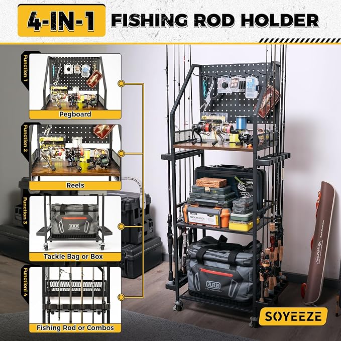 SOYEEZE Fishing Rod Holders for Garage, Fishing Pole Holders Up to 12 Rods - Image 2