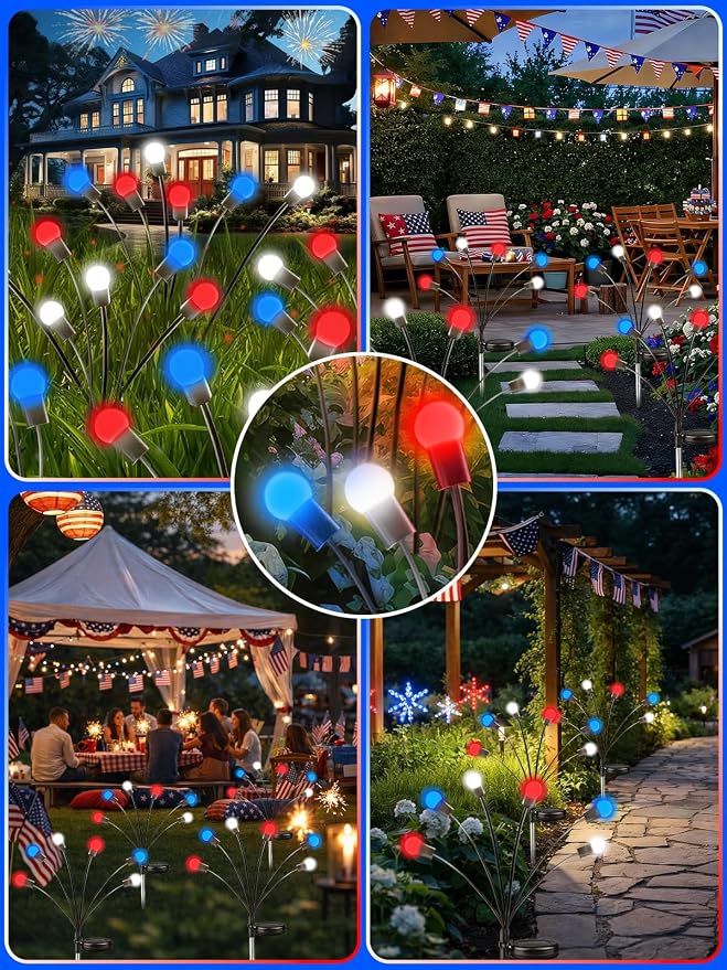 Upgraded 8 Pack Red White and Blue Solar Firefly Lights, 4th of July Solar - Image 4