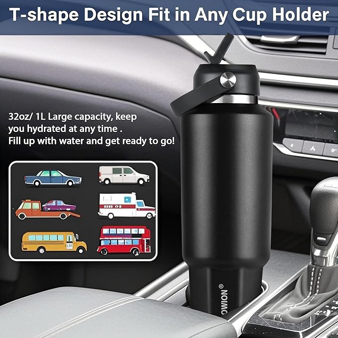 HYDROWION 32 oz Insulated Water Bottle, Car Water Bottle Holder - Image 2