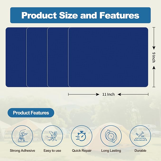 KING MOUNTAIN Self Adhesive Nylon Fabric Repair Patch, 9×11 Inches 4 Pcs - Image 2