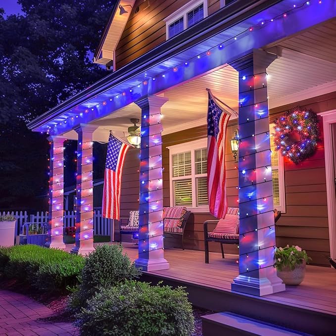 JMEXSUSS 2 Pack Red White and Blue Solar Lights, 200LED 75.5ft Patriot Solar - Image 5
