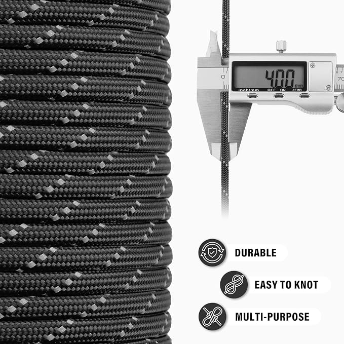 Reflective Paracord Rope 750 lb - 500ft 5/32" Parachute Cord 4MM 12-Strand para - Image 5