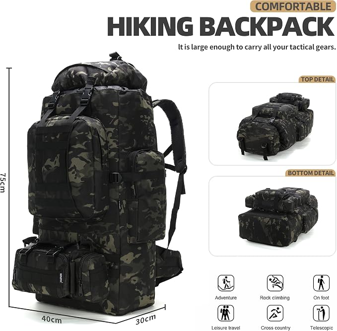 100L Camping Hiking Backpack, Molle military Tactical rucksack backpack - Image 6