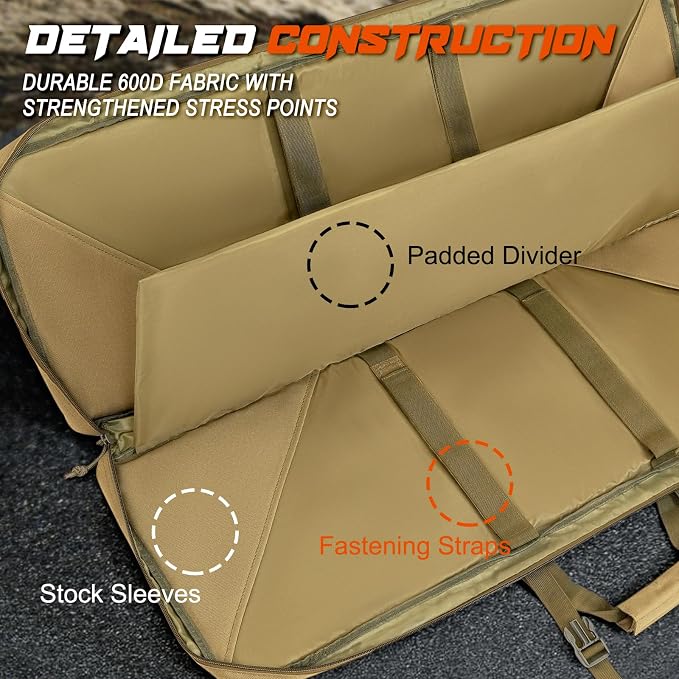 DULCE DOM 36 42 48 Inch Double Rifle Case, Tactical Soft Padded Backpack - Image 2