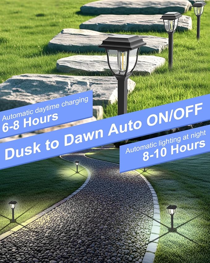 Solar Pathway Lights 2 Pack Mini Outdoor 3000K Bright Auto On/Off Solar Garden - Image 3