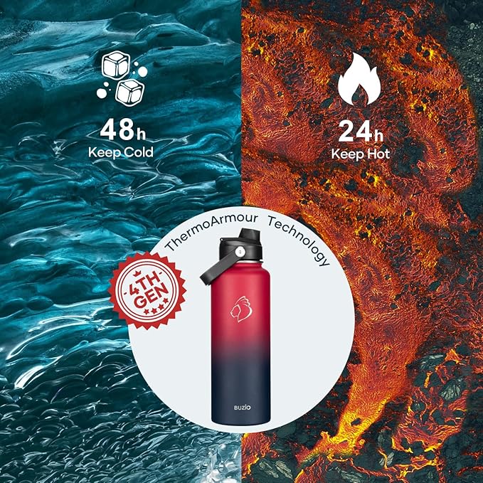 BUZIO 40oz Insulated Water Bottle, Triple Wall Vacuum Stainless Steel Water - Image 2