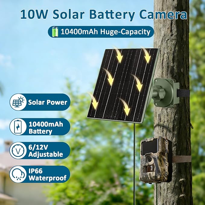 Zivif Solar Panel for Trail Camera, 10W Solar Charger Built-in 10400mAh - Image 4