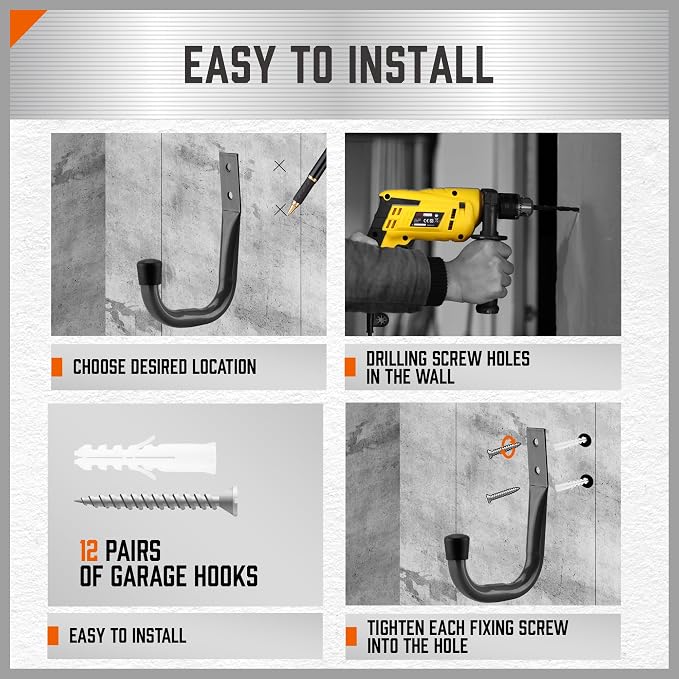 HORUSDY 6-Pack Heavy Duty Metal Wall Hooks, Large Garage Storage & Organization - Image 5