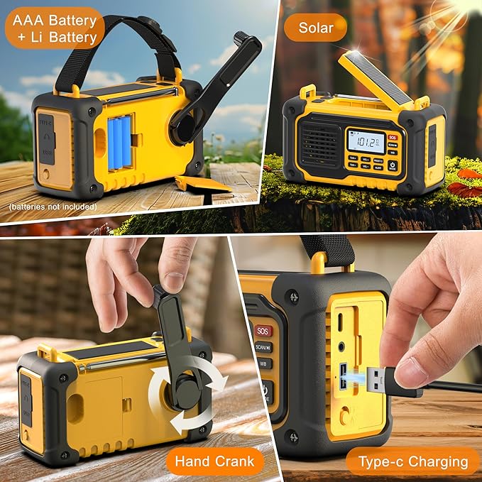 Emergency Weather Radio, AM/FM/SW/NOAA Hand Crank Radio - Image 6