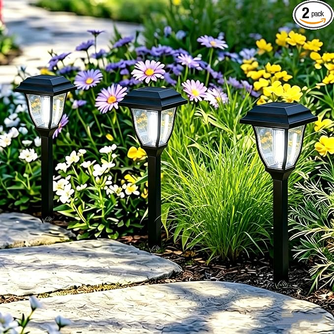 Solar Pathway Lights 2 Pack Mini Outdoor 3000K Bright Auto On/Off Solar Garden by SenLuKit