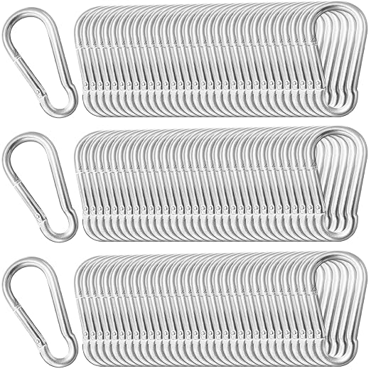 200 Pack 2" Heavy Duty Carabiner Clips, M5 Sliver Galvanized Steel Spring Snap by SEUNGCH