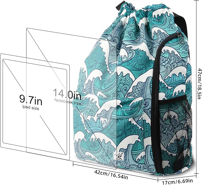 Drawstring Backpack with Mesh Pockets String Gym Bag Sackpack Sandproof Water - Image 7