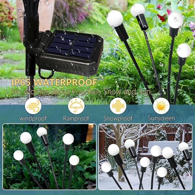Solar Garden Lights Outdoor, 6 Pack 48 LED Solar Firefly Lights Waterproof - Image 3
