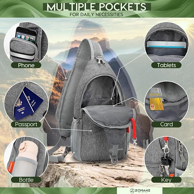 ZOMAKE Sling Bag, Small Crossbody Sling Backpack, Water Resistant Shoulder - Image 5