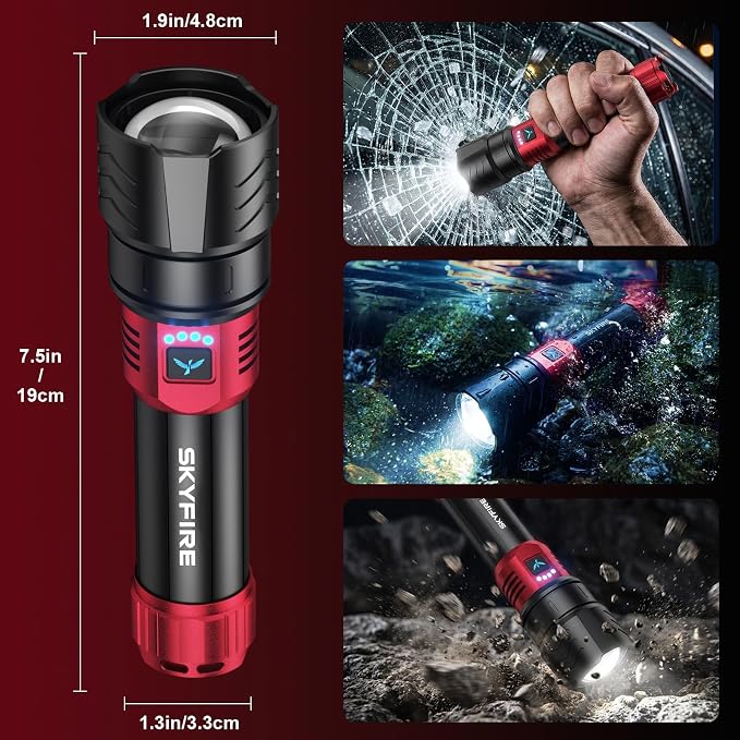 SKYFIRE Bright Flashlight with Ignition Lens&Yellow/Blue Light, 3000lm Super - Image 7