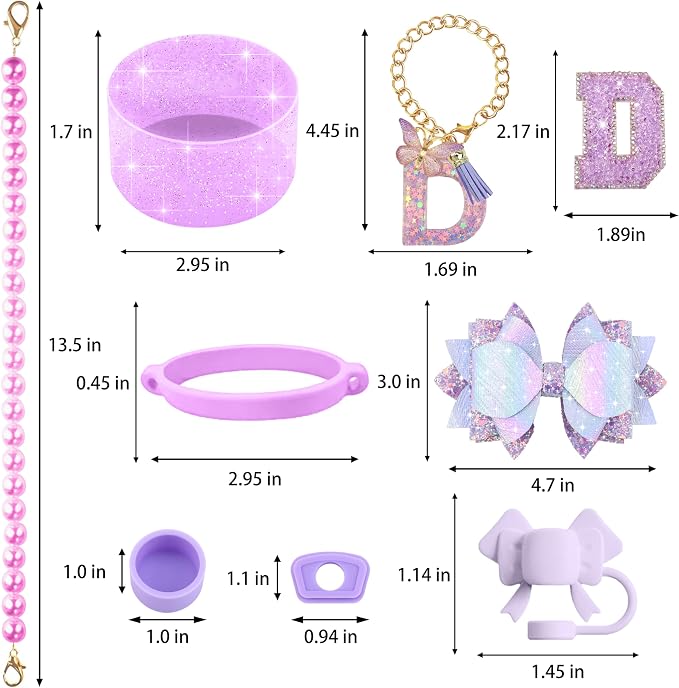 9PCS Purple for Stanley Cup Accessories Set Bling Initials Bow Charms for - Image 3