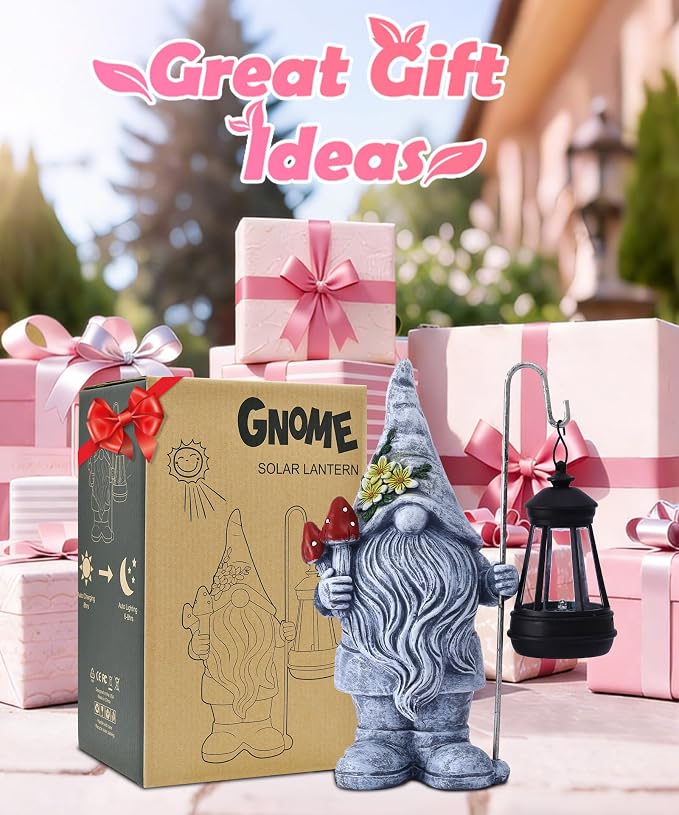 Garden Gnome Statue with Lantern: Outdoor Sculpture Decor - Image 10