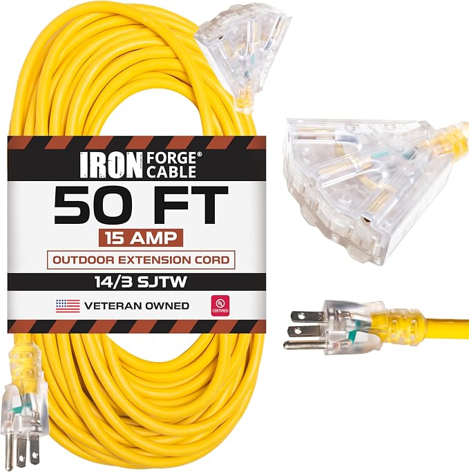 Iron Forge Cable 50ft Yellow Outdoor Extension Cord by IronForgeCable