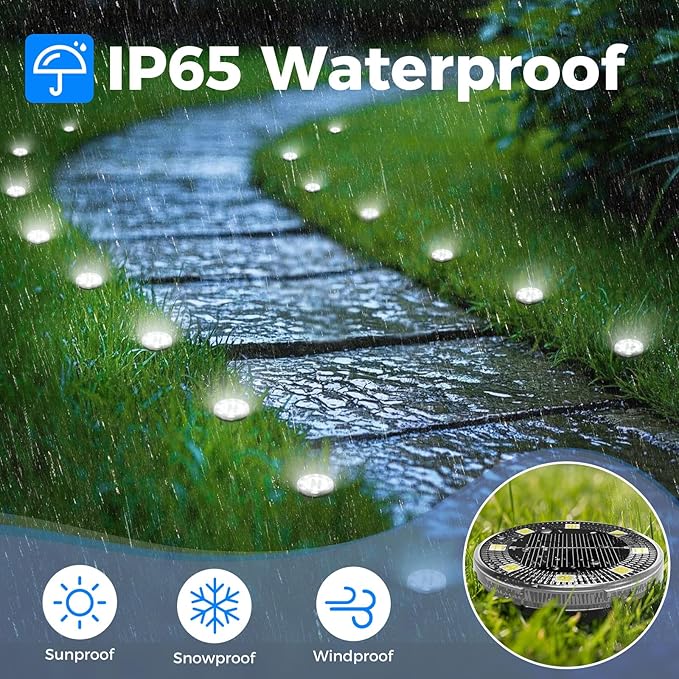 Peasur Mini Solar Ground Lights, 18 Pack Flat Solar Disc Lights Outdoor - Image 4