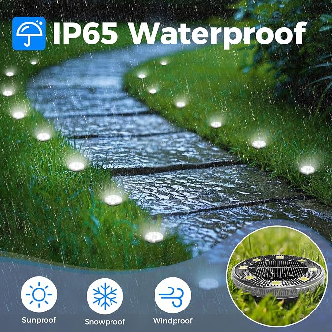 Peasur Mini Solar Ground Lights, 8 Pack Flat Solar Disc Lights Outdoor - Image 4