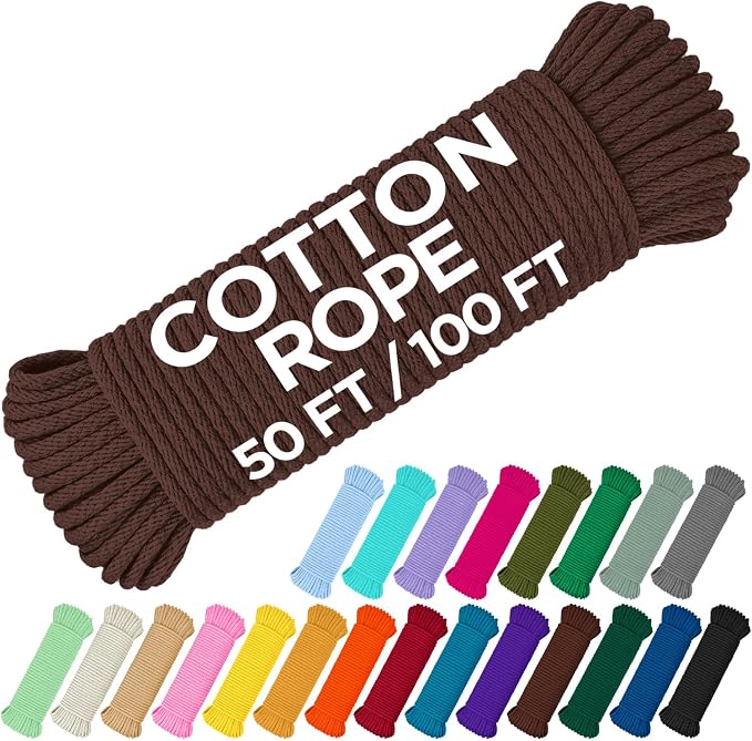 TECEUM Cotton Rope 3/16” – 50 FT – Strong All-Purpose Braided Rope – Natural by TECEUM