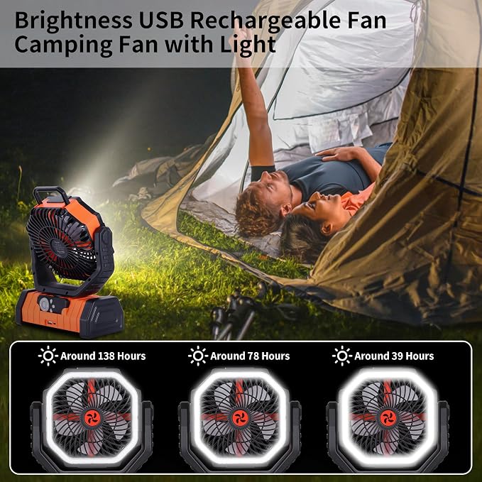 20000mAh Emergency Battery Powered Fan & LED Light, Battery Operated - Image 5