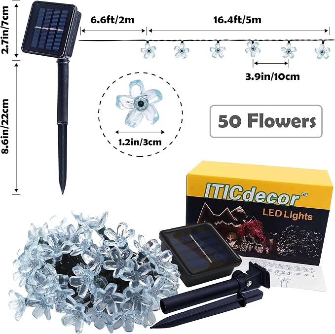 ITICdecor Solar String Flower Lights Outdoor Waterproof 50 LED Fairy Light - Image 7
