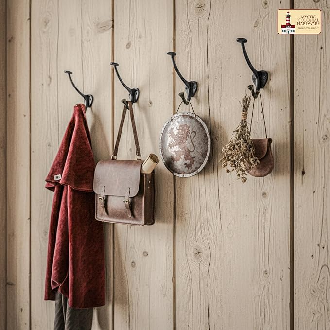 Mystic Colonial Medieval Cast Iron Wall Hooks Pack of 10 Heavy Duty Dual Hooks - Image 7