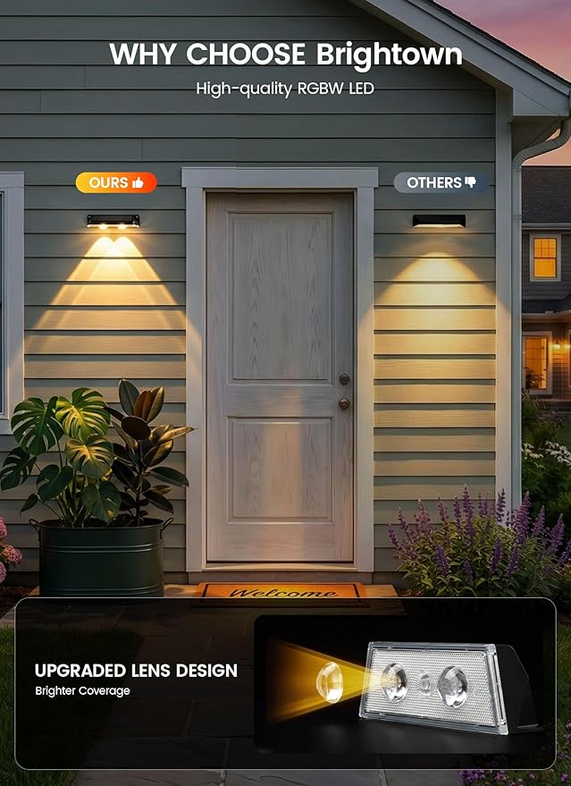 Brightown 8 Pack Solar-Fence-Lights-Outdoor, IP65 Waterproof Warm White & RGB - Image 5