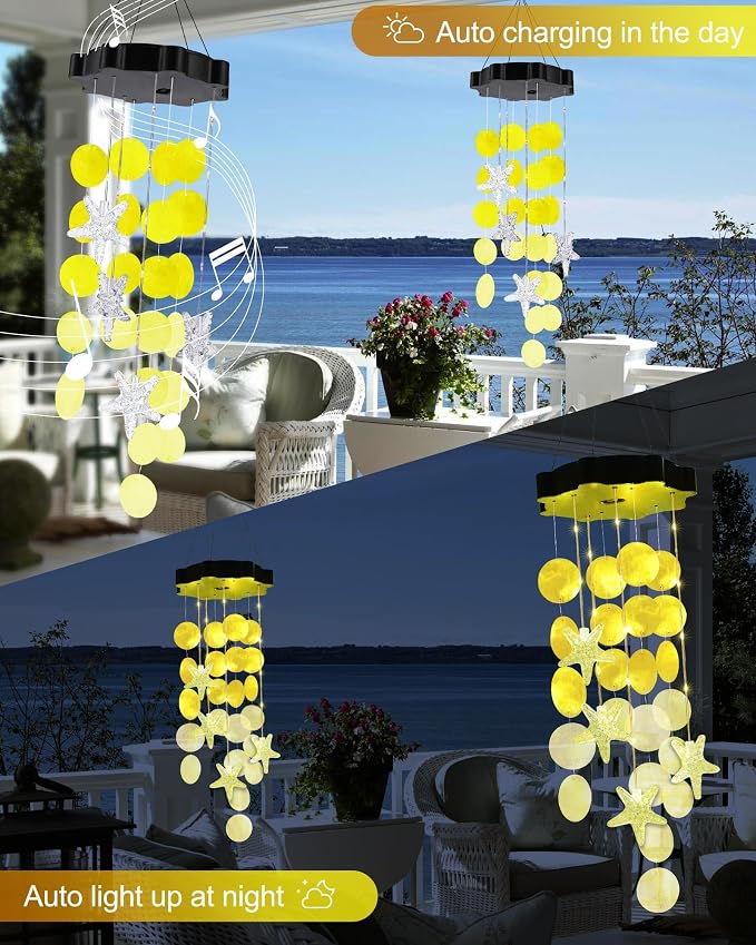 Toodour Solar Wind Chimes for Outside, Shells Light Gifts for Mom Grandma Women - Image 5