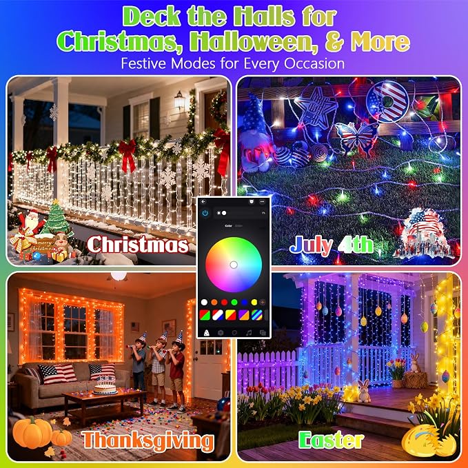 2025 New 88FT 240LED Smart Color Changing Easter String Lights Outdoor App - Image 7
