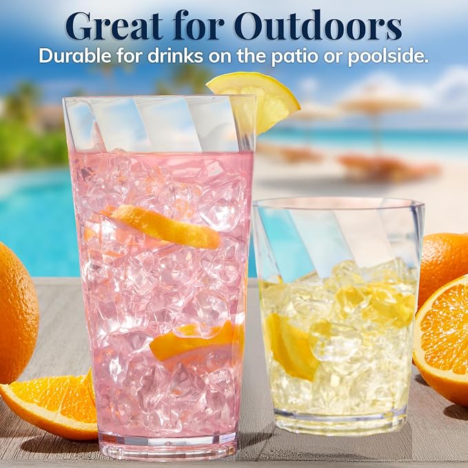 US Acrylic Optix Plastic Reusable Drinking Glasses 14oz Rocks & 20oz Water Cups - Image 7