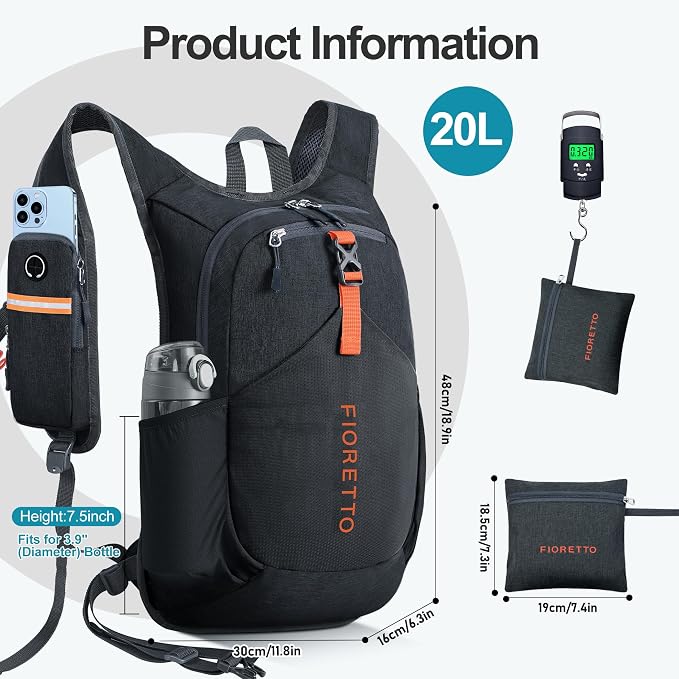FIORETTO 20L Hiking Backpack for Women Men Mini Packable Backpack Lightweight - Image 5