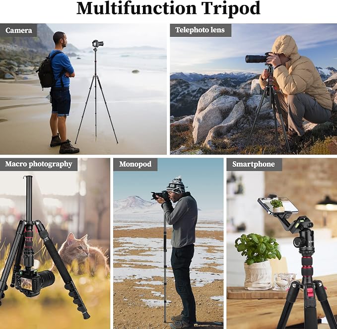 Professional Tripod for Camera, Victiv 81 inch Aluminium Compact Travel Camera - Image 8