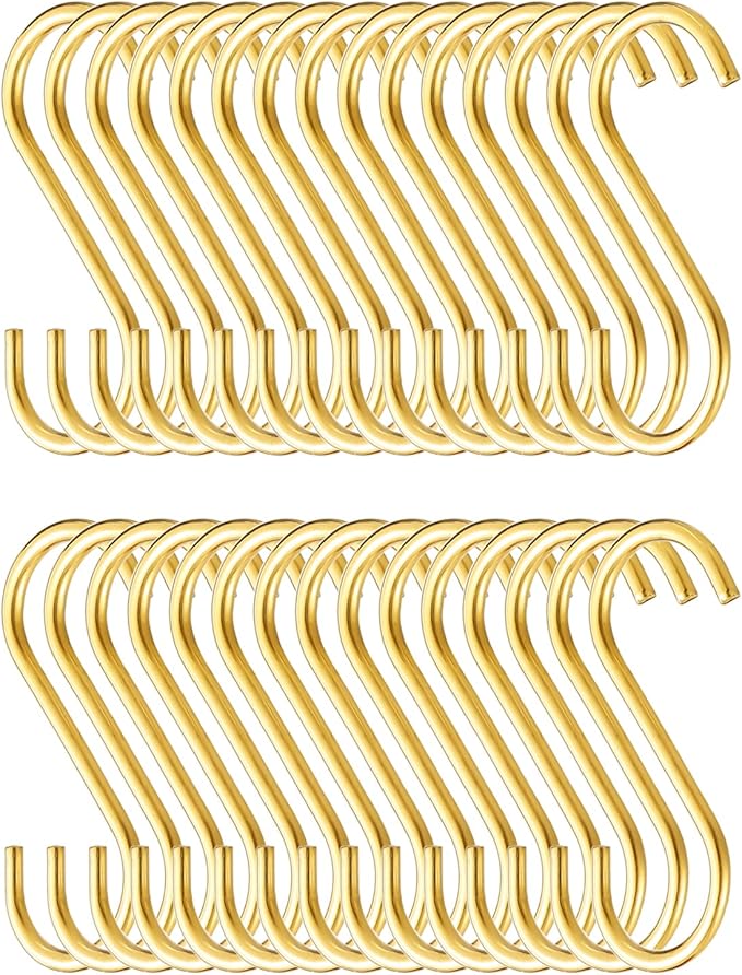Evanda Gold S Hooks for Hanging Pack of 30, Heavy Duty Stainless Steel by Evanda
