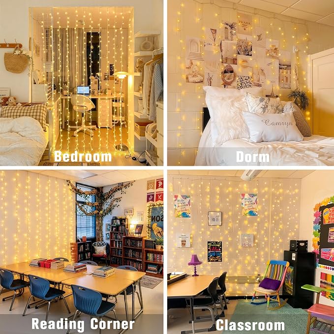 JMEXSUSS 300 LED Remote Control Curtain Lights, Plug in Fairy Curtain Lights - Image 8