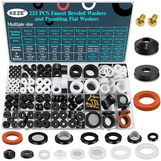 KEZE 233 Pcs Plumbing and Faucet Washers Assortment Kit by KEZE