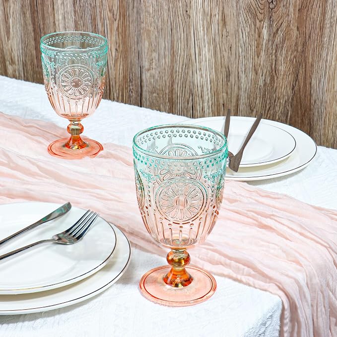 XUWAIDSGN 12Pcs Plastic Vintage Wine Glasses 13.5oz Reusable Embossed Goblet - Image 5