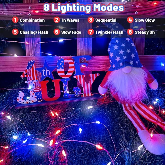 4th of July Decorations Solar String Lights 2Pack 400LED Independence Day Lights - Image 2