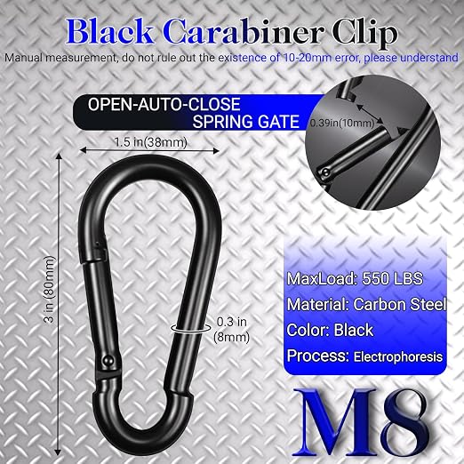 30 Pack 3" Heavy Duty Spring Snap Hook Carabiners, M8 5/16" Galvanized Steel - Image 2