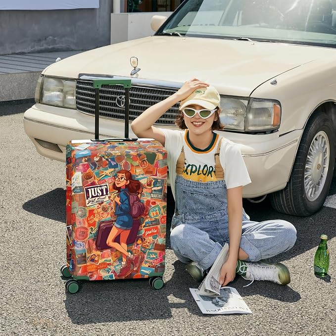ANNA QUEEN Vintage Travel Stickers Gir Luggage Cover -Stretchable Airplane - Image 4
