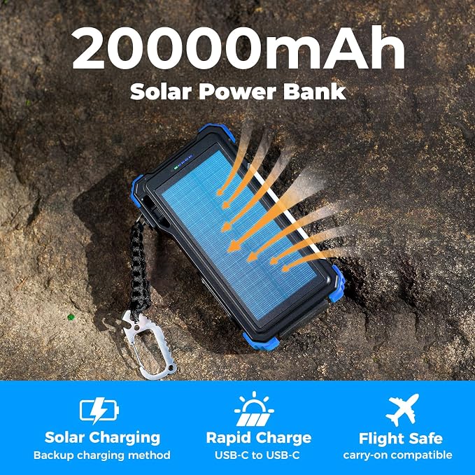 BLAVOR Solar Power Bank 20000mAh Built-in Cables, Wireless Charger - Image 3