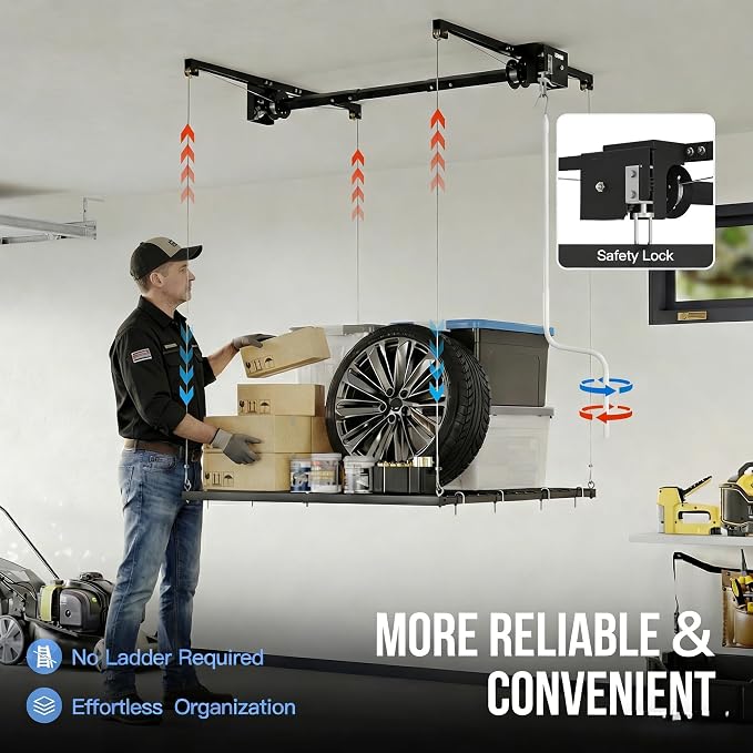 4x4 FT Overhead Garage Lifting Storage Rack, 350 lbs Capacity & 79" Lifting - Image 5