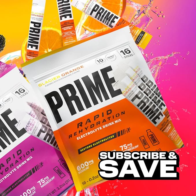 PRIME Rapid Rehydration Electrolyte Powder Sticks, Glacier Orange, Sugar Free - Image 8