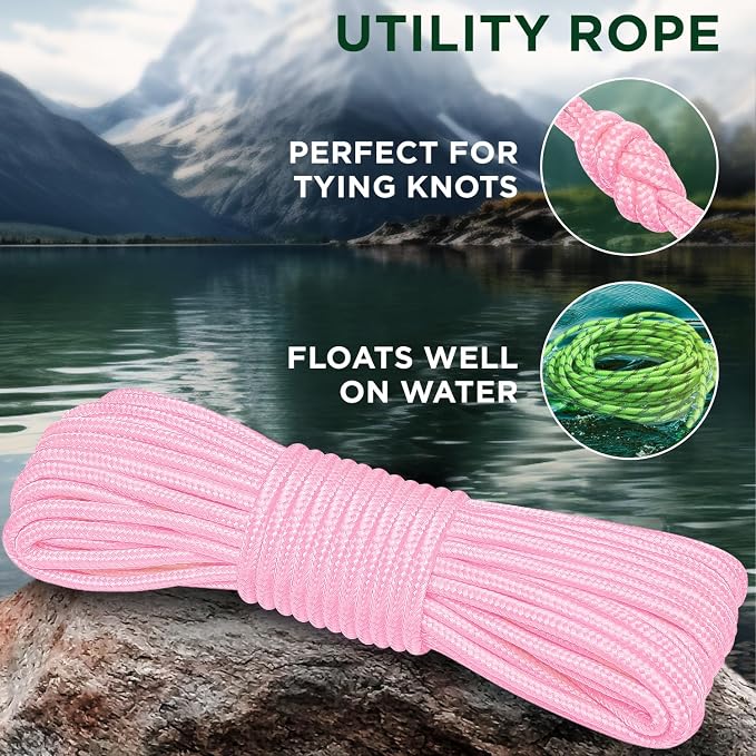 TECEUM Rope – 90 Feet x 1/4 Inch – Pink – Strong All-Purpose Utility Rope – - Image 3