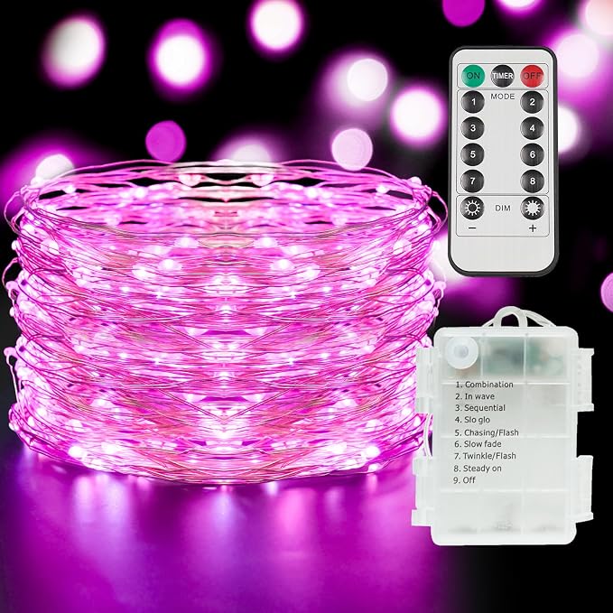suddus Pink Fairy Lights Battery Operated Outdoor Waterproof, 33ft 100 Led by SUDDUS