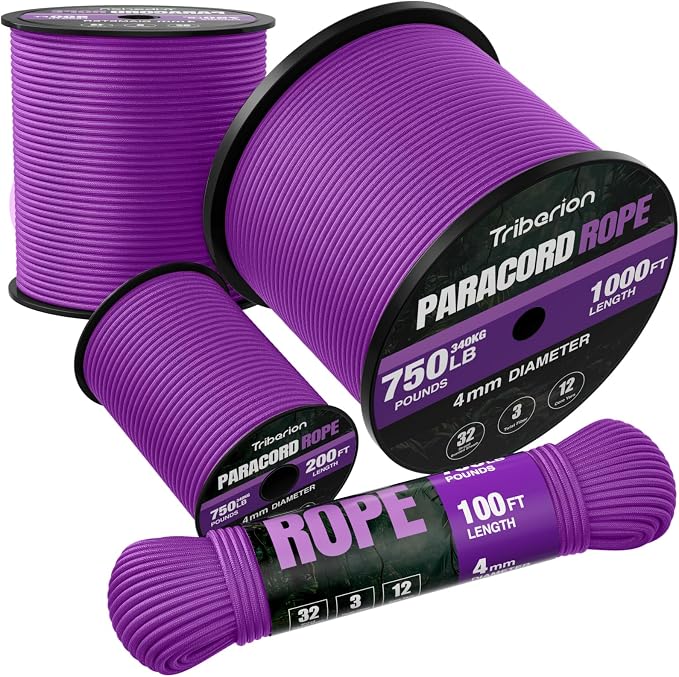 Paracord Rope 750 lb - 200ft 5/32" Parachute Cord 4MM 12-Strand para Cord - by Triberion