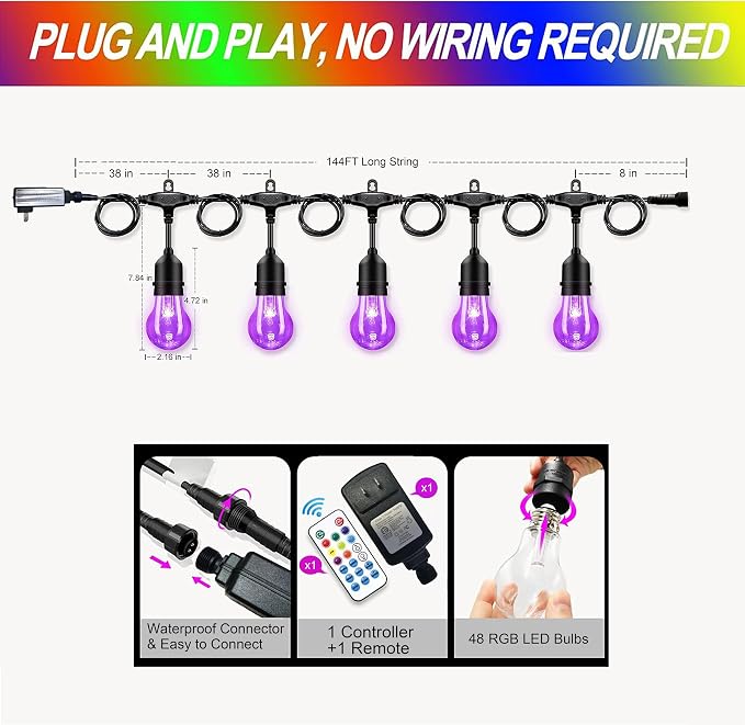 144FT Outdoor String Lights - Image 2